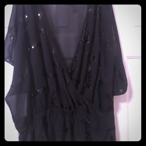 Sheer/chevron sequins/peplum blouse